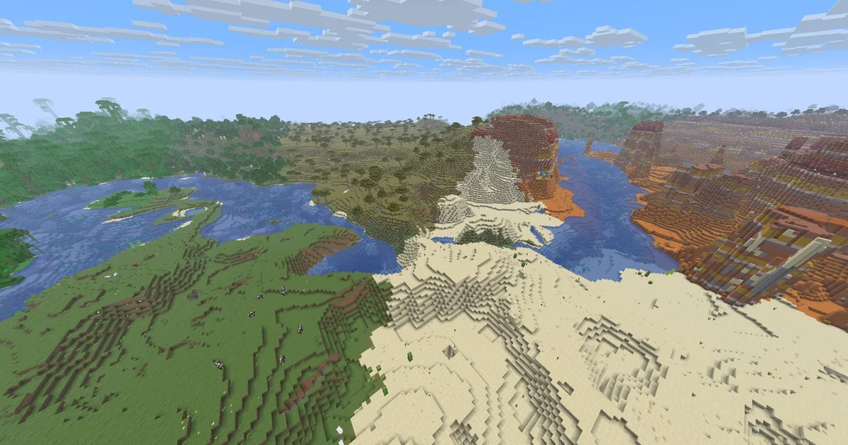 『マインクラフト』全バイオーム＆構造物が1000ブロック圏内に集まるシード値が発見される